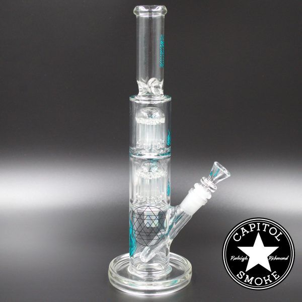 Product glass pipe 00007160 00 | Medicali Blue 13" 14mm Double Stack Perc Straight Tube