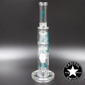 Product glass pipe 00007160 01 | Medicali Blue 13" 14mm Double Stack Perc Straight Tube