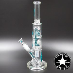 Product glass pipe 00007160 02 | Medicali Blue 13" 14mm Double Stack Perc Straight Tube