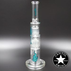 Product glass pipe 00007160 03 | Medicali Blue 13" 14mm Double Stack Perc Straight Tube