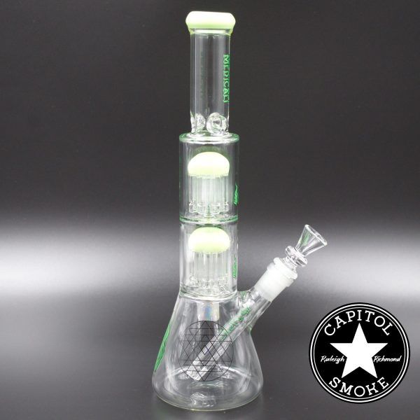 Product glass pipe 00185929 00 | Medicali Green 13" 14mm Double Stack Perc Beaker Tube