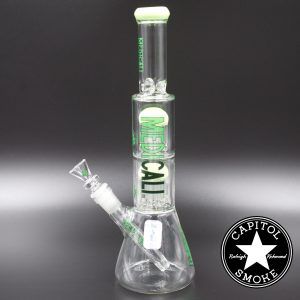 Product glass pipe 00185929 02 | Medicali Green 13" 14mm Double Stack Perc Beaker Tube