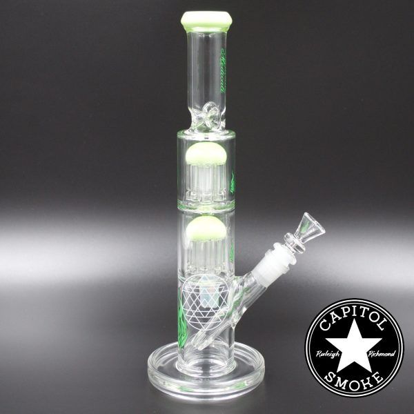 Product glass pipe 00219709 00 | Medicali Green 12" 14mm Double Stack Perc Straight Tube