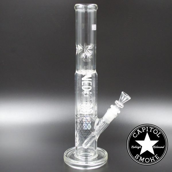Product glass pipe 00219754 00 | Medicali White 14" 14mm Showerhead Perc Straight Tube