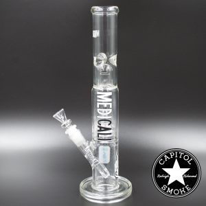 Product glass pipe 00219754 02 | Medicali White 14" 14mm Showerhead Perc Straight Tube