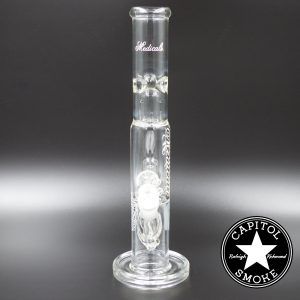 Product glass pipe 00219808 01 | Medicali White 14" 14mm Showerhead Perc Straight Tube