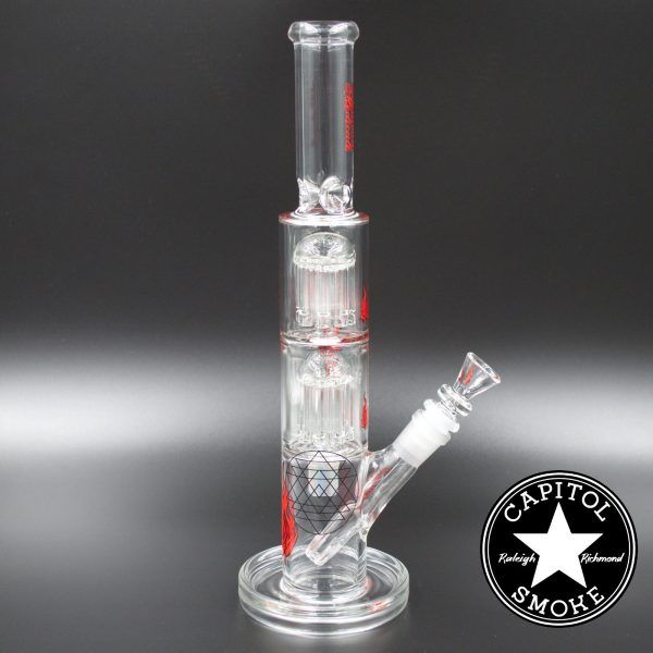 Product glass pipe 00219822 00 | Medicali Red 13" 14mm Double Stack Perc Straight Tube