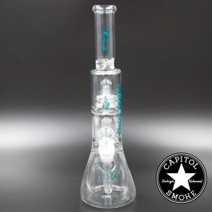 Product glass pipe 00219976 01 | Medicali Blue 13" 14mm Double Stack Perc Beaker Tube