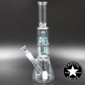 Product glass pipe 00219976 02 | Medicali Blue 13" 14mm Double Stack Perc Beaker Tube