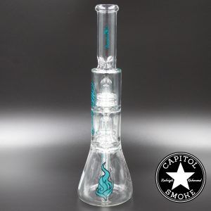 Product glass pipe 00219976 03 | Medicali Blue 13" 14mm Double Stack Perc Beaker Tube