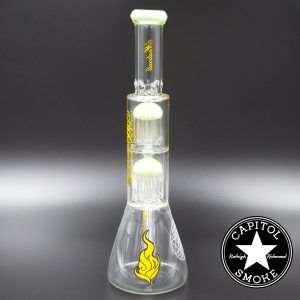 Product glass pipe 00220095 03 | Medicali Yellow 13" 14mm Double Stack Perc Beaker Tube