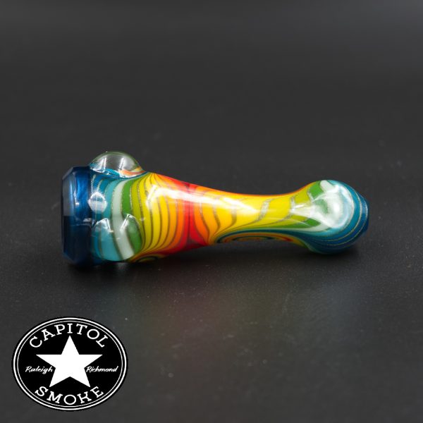 product glass pipe 210000026386 02 | Mitchell Glass Faceted Chillum Dark Blue & Blue Top