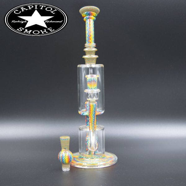 product glass pipe 210000026886 00 | Nick Carpenter Glass Rainbow Dumpster Recycler Rig w/ Matching Carb Cap