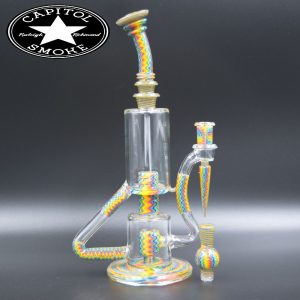 product glass pipe 210000026886 03 | Nick Carpenter Glass Rainbow Dumpster Recycler Rig w/ Matching Carb Cap