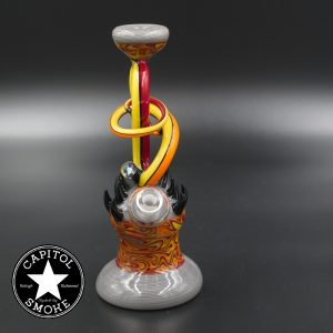 product glass pipe 210000038182 00 | Cambria Glass White & Grey Linework w/Horns & 2 Orange/Yellow/Red Wag Sections Rig w/ 10mm. Matching Downstem