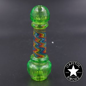 product glass pipe 210000043950 00 | Shane Smith Green and Rainbow Faceted Wigwag Chillum w Opal