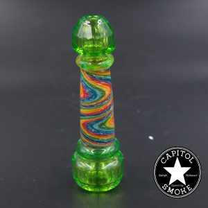 product glass pipe 210000043952 00 | Shane Smith Green and Rainbow swirl Faceted Wigwag Chillum w Opal