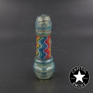 product glass pipe 210000043954 00 | Shane Smith Blue and Rainbow Faceted Wigwag Chillum w Opal