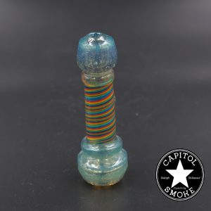 product glass pipe 210000043956 00 | Shane Smith Blue and Rainbow stripe Faceted Wigwag Chillum w Opal