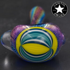 product glass pipe 210000047192 00 | Captain Glass Blue and Purple Sparkle and Yellow and Green Front Air trap HP